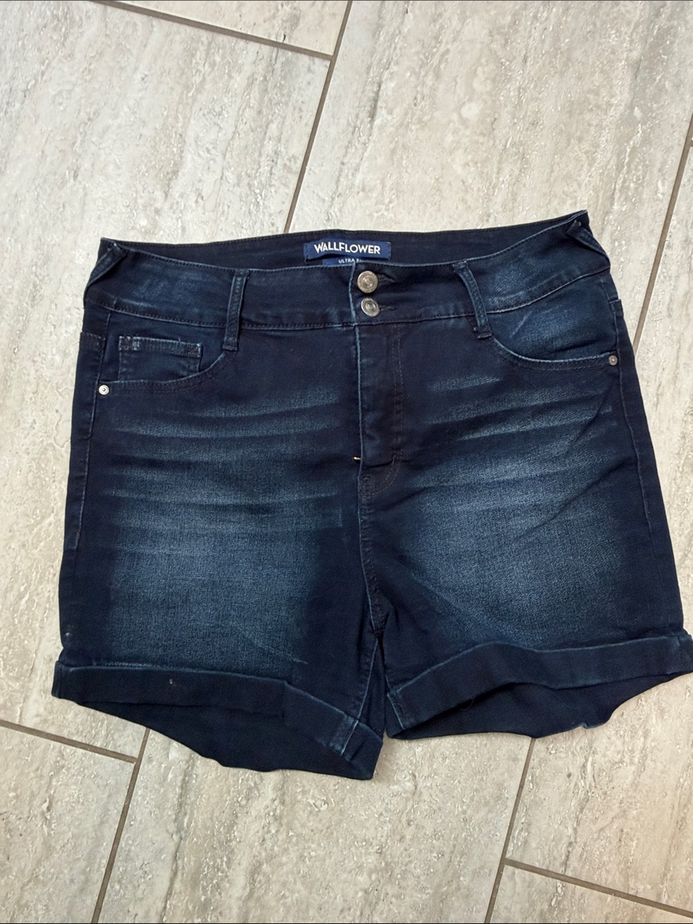 Wallflower Dark Indigo Rolled Hem Denim Shorts